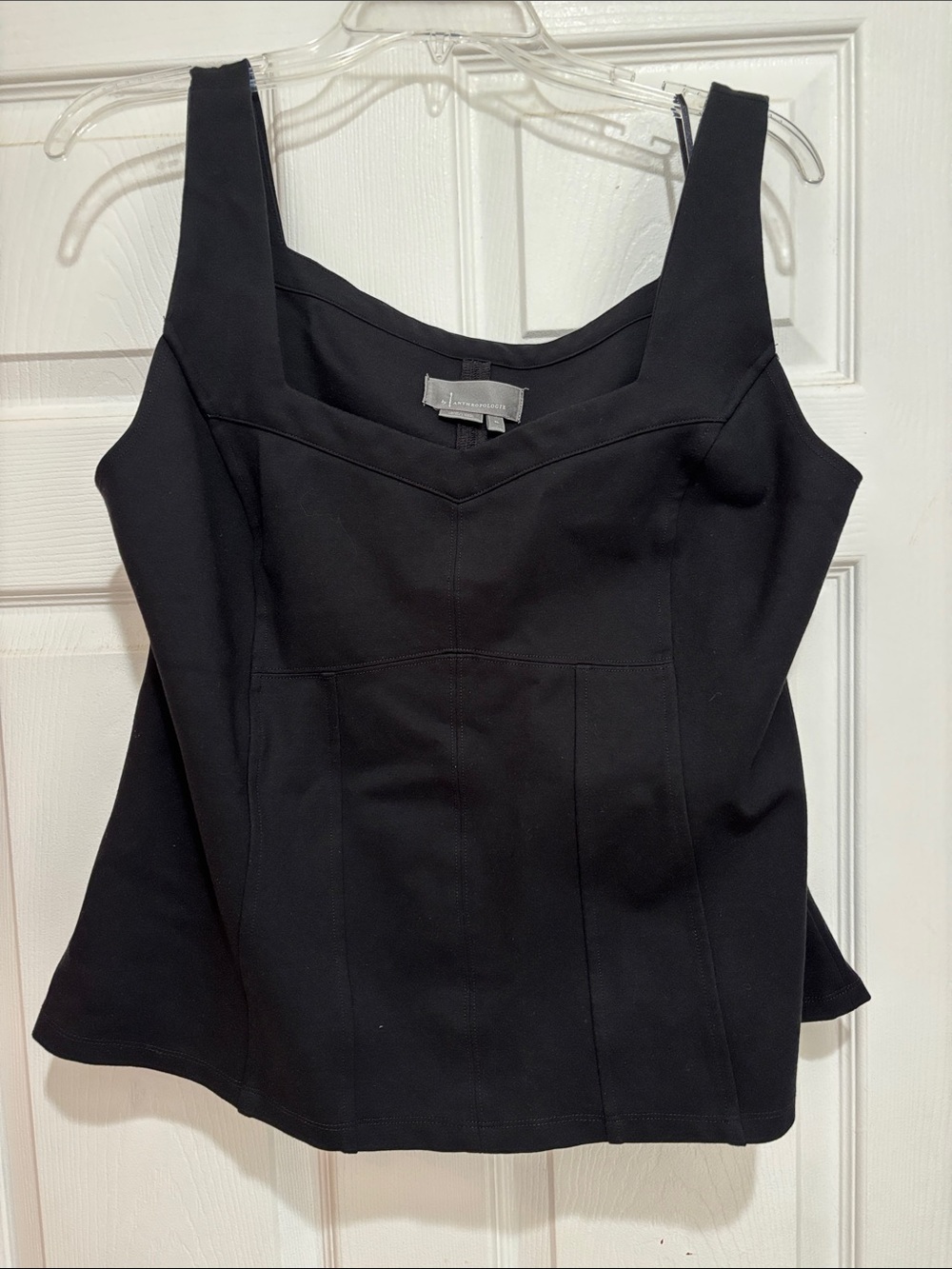 Anthropologie Black Semi Heart Shape Neck Structured Elegant Blouse